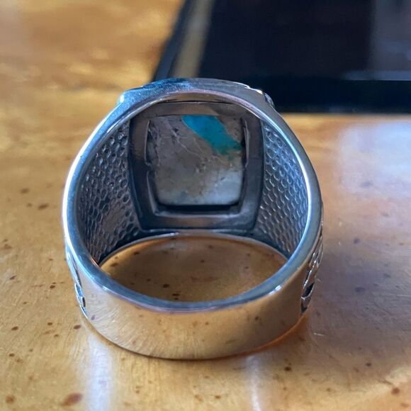 Natural Ribbon Turquoise Sterling Silver Ring Size 10 - Picture 4 of 8